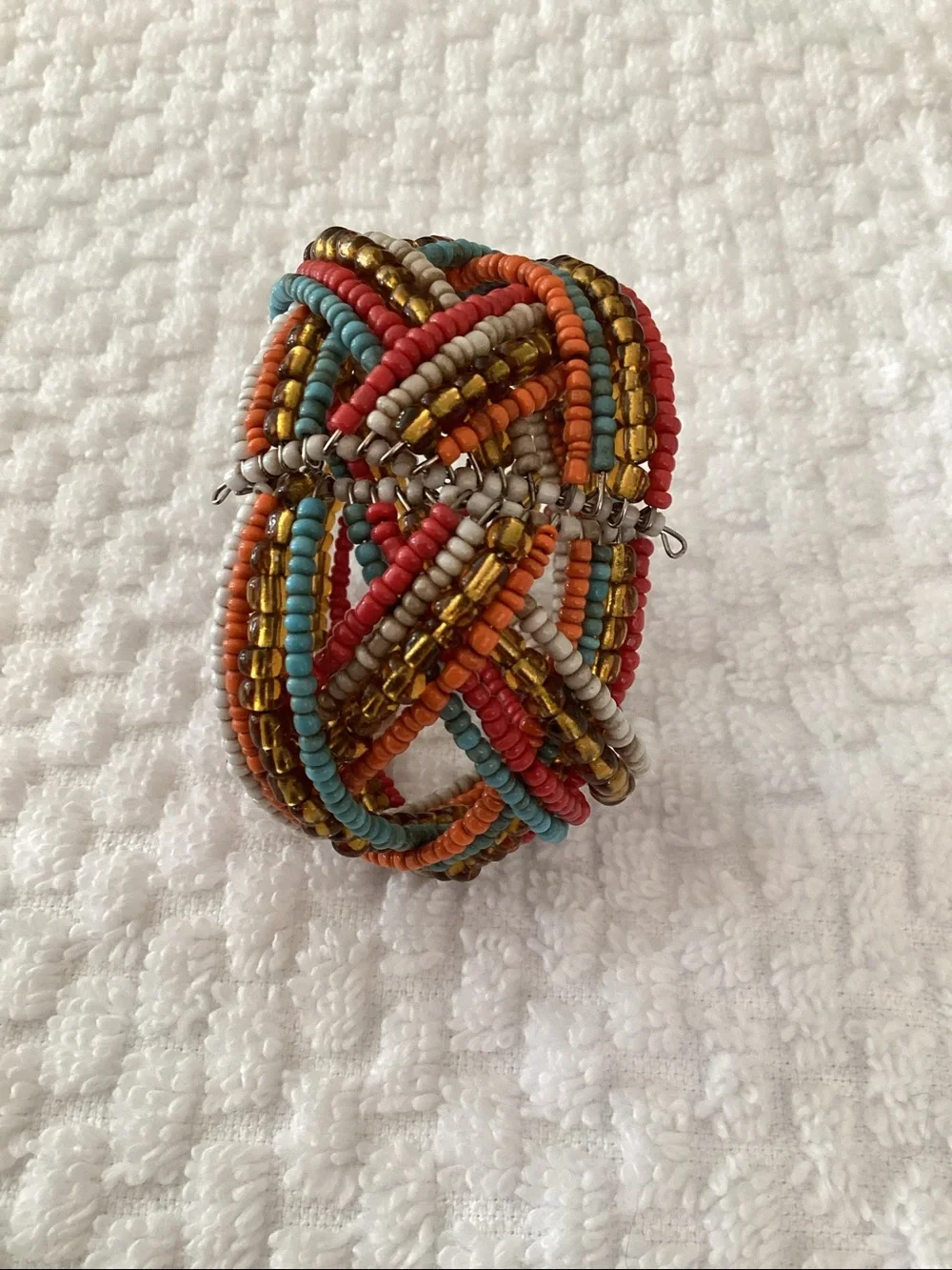 Beautiful Seed Bead Woven Bracelet Peach, Blue, Coral, Gold,